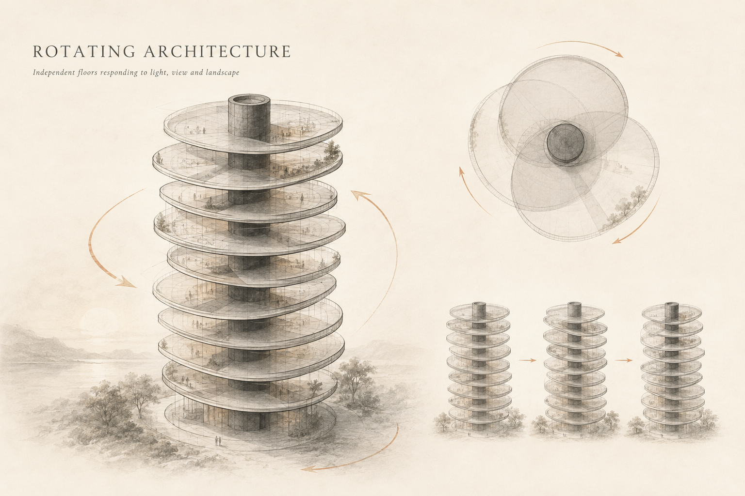 Concept architettonico dell'edificio rotante H34ENERGY