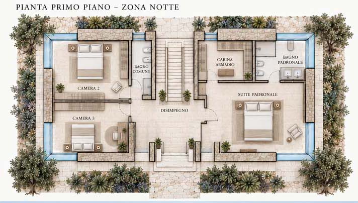 Concept Mediterranean Country Villa - pianta primo piano